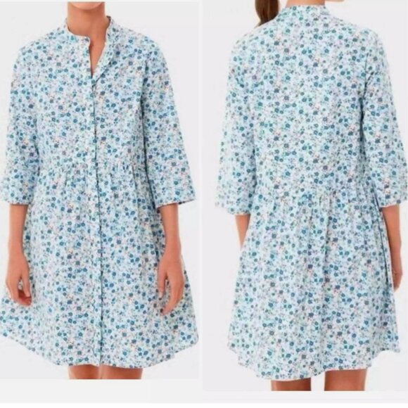 Tuckernuck Royal Shirt Dress Bluebell Floral Ditsy Calico White Blue Size Medium - Picture 1 of 9